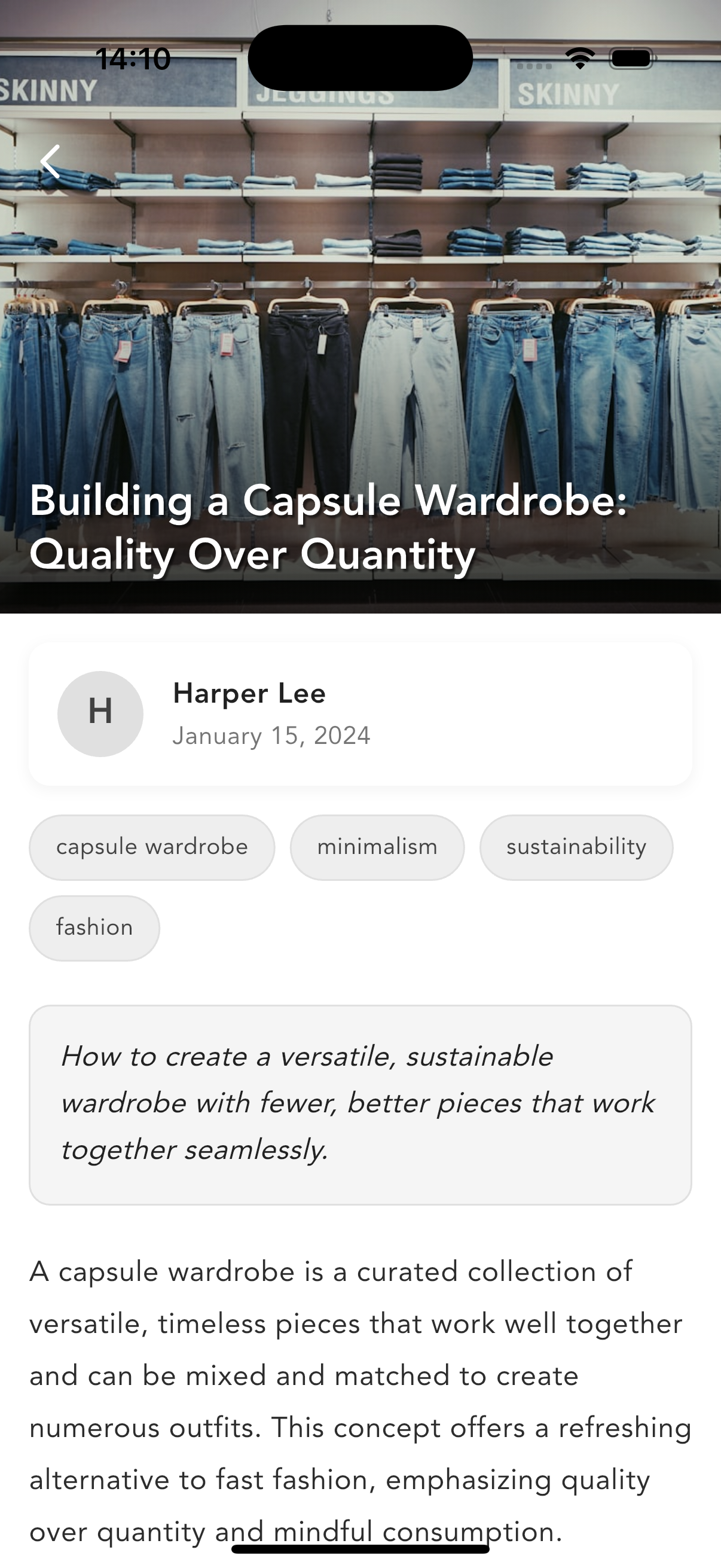 Capsule wardrobe article inside Drobe