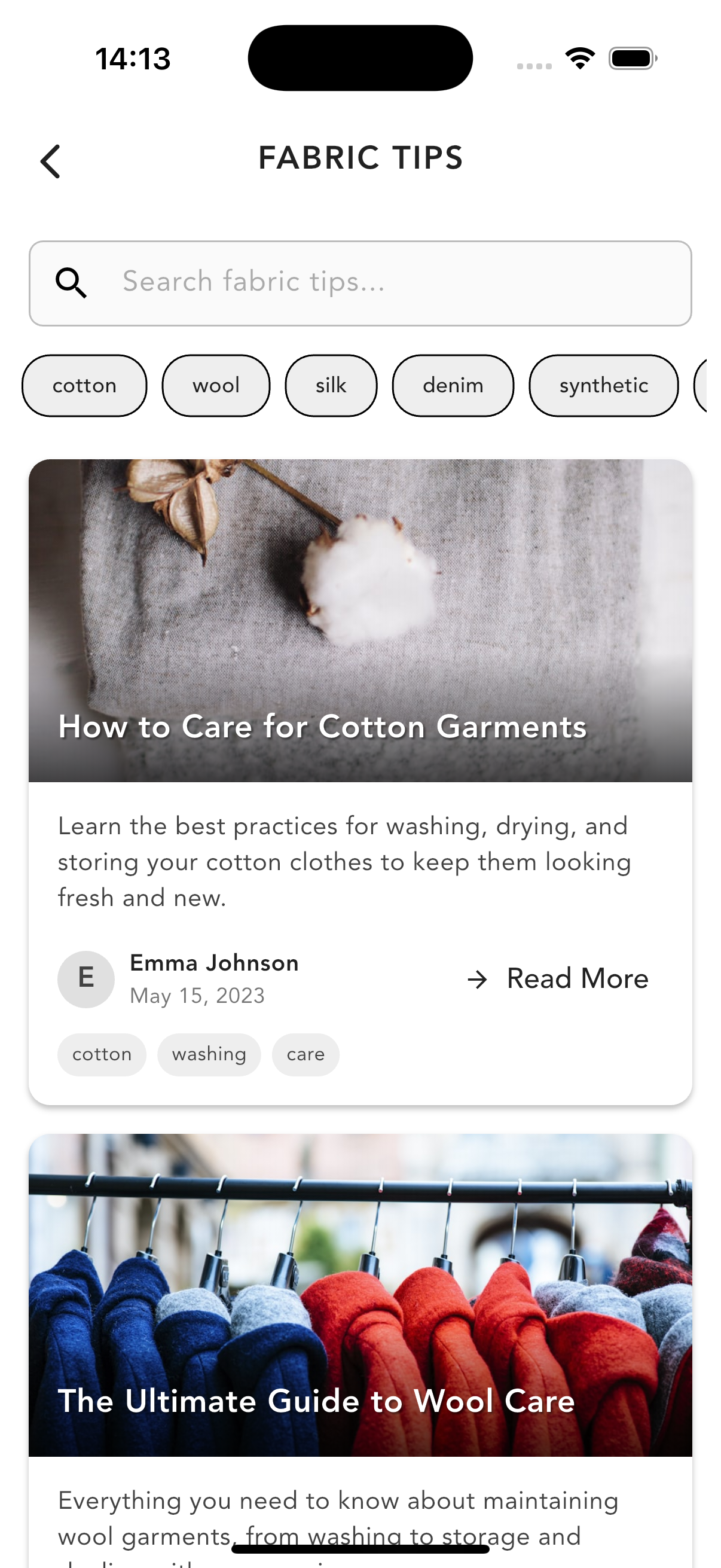 Fabric care tips feed in Drobe