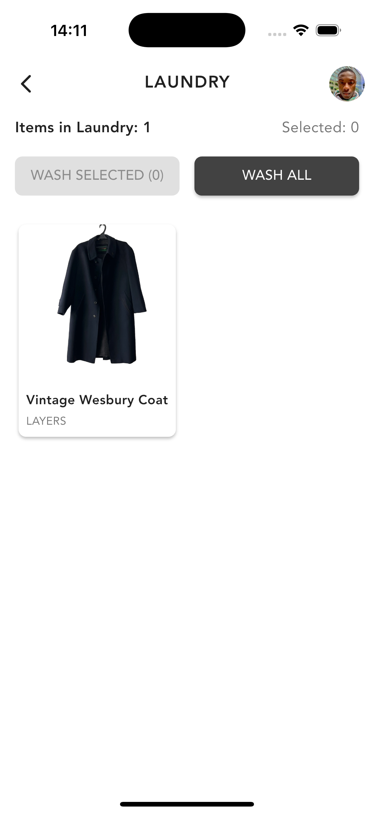 Laundry management screen in Drobe