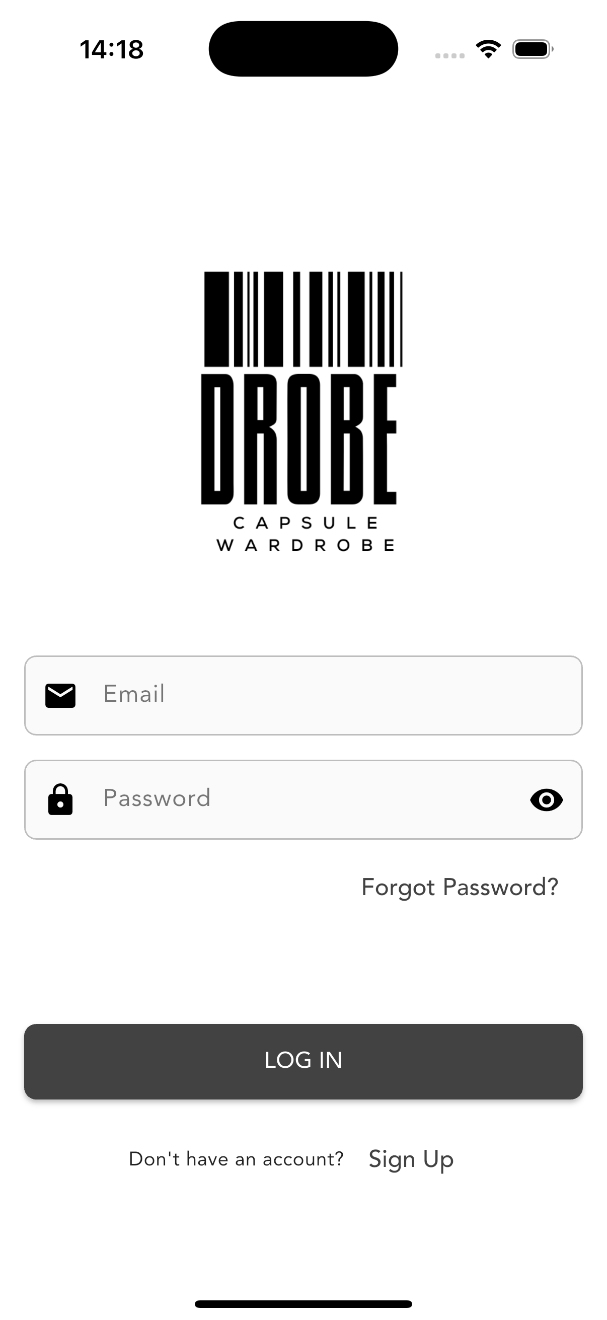 Drobe login screen