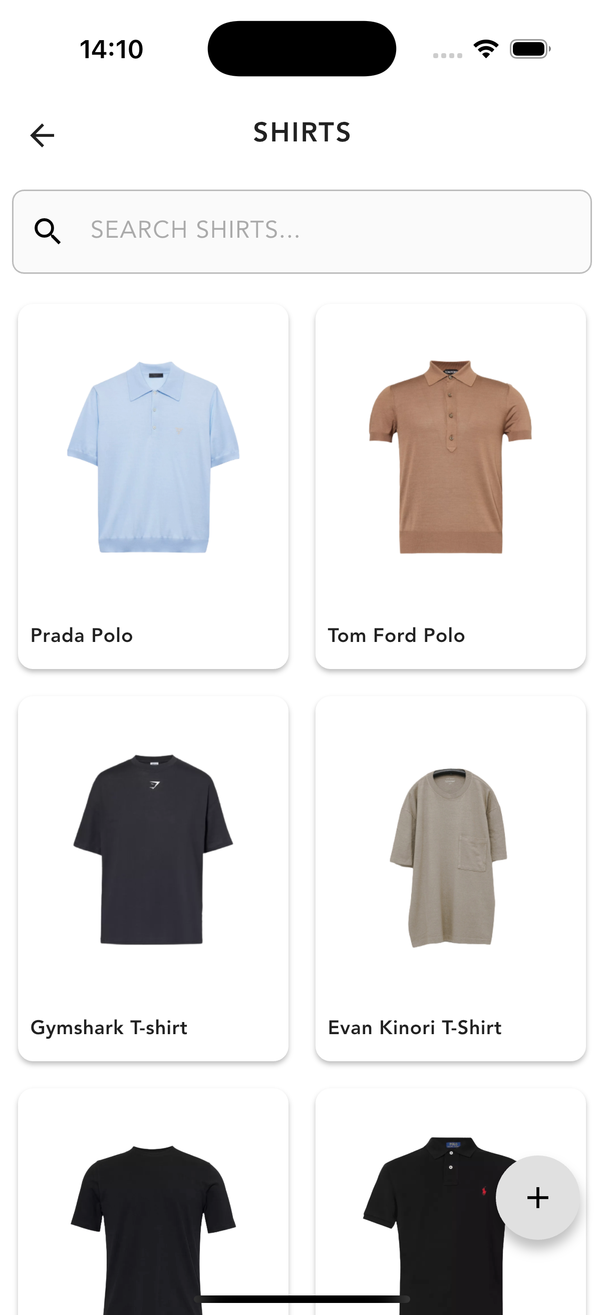 Drobe wardrobe item list showing shirts